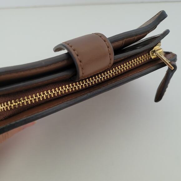 Coach Wallet Crossgrain Leather Monogram Brown Tan Medium Bifold Logo Compact - Picture 3 of 9